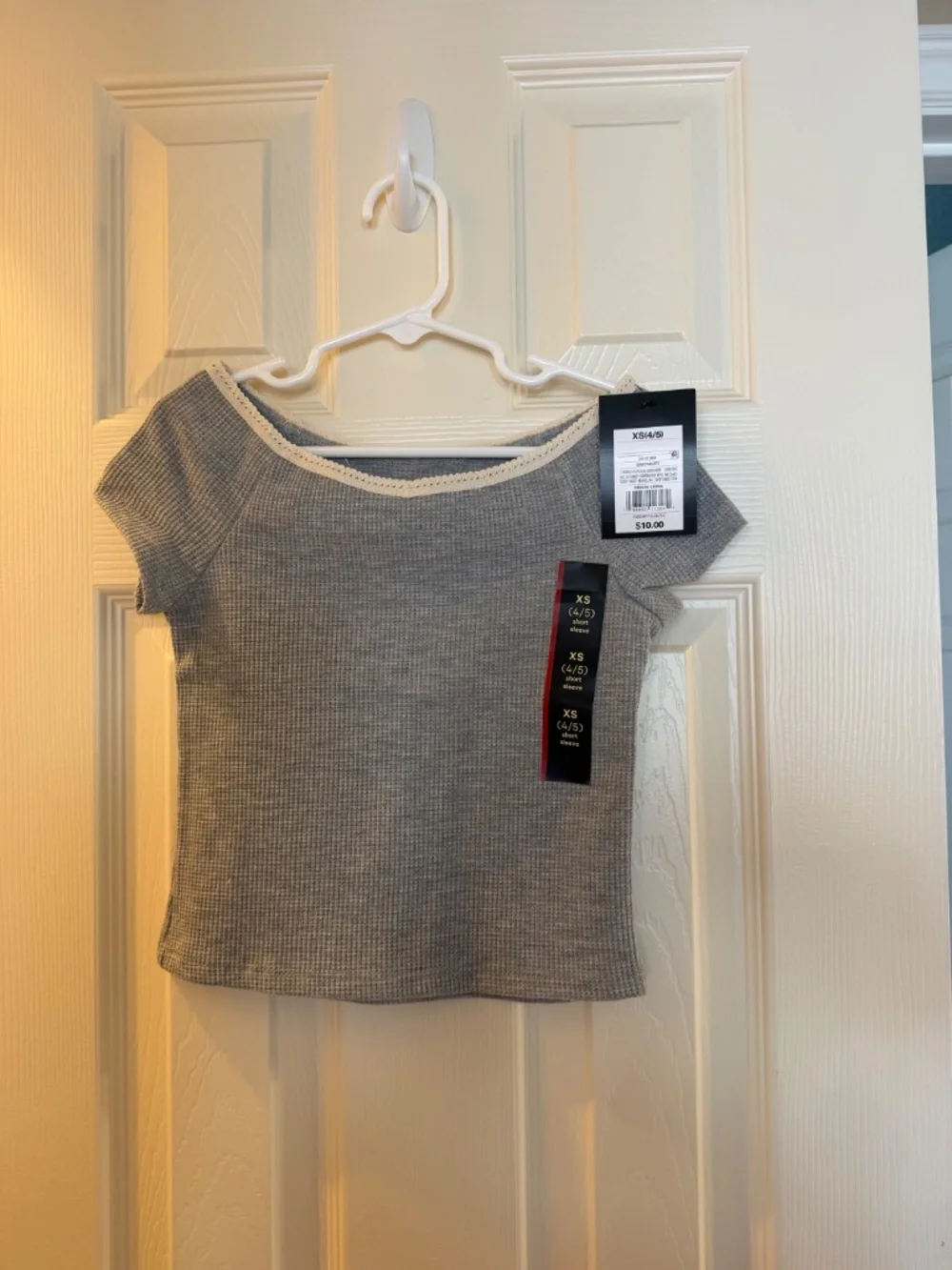 Art Class Girls Gray Waffle Knit Lace Trim Top | NWT